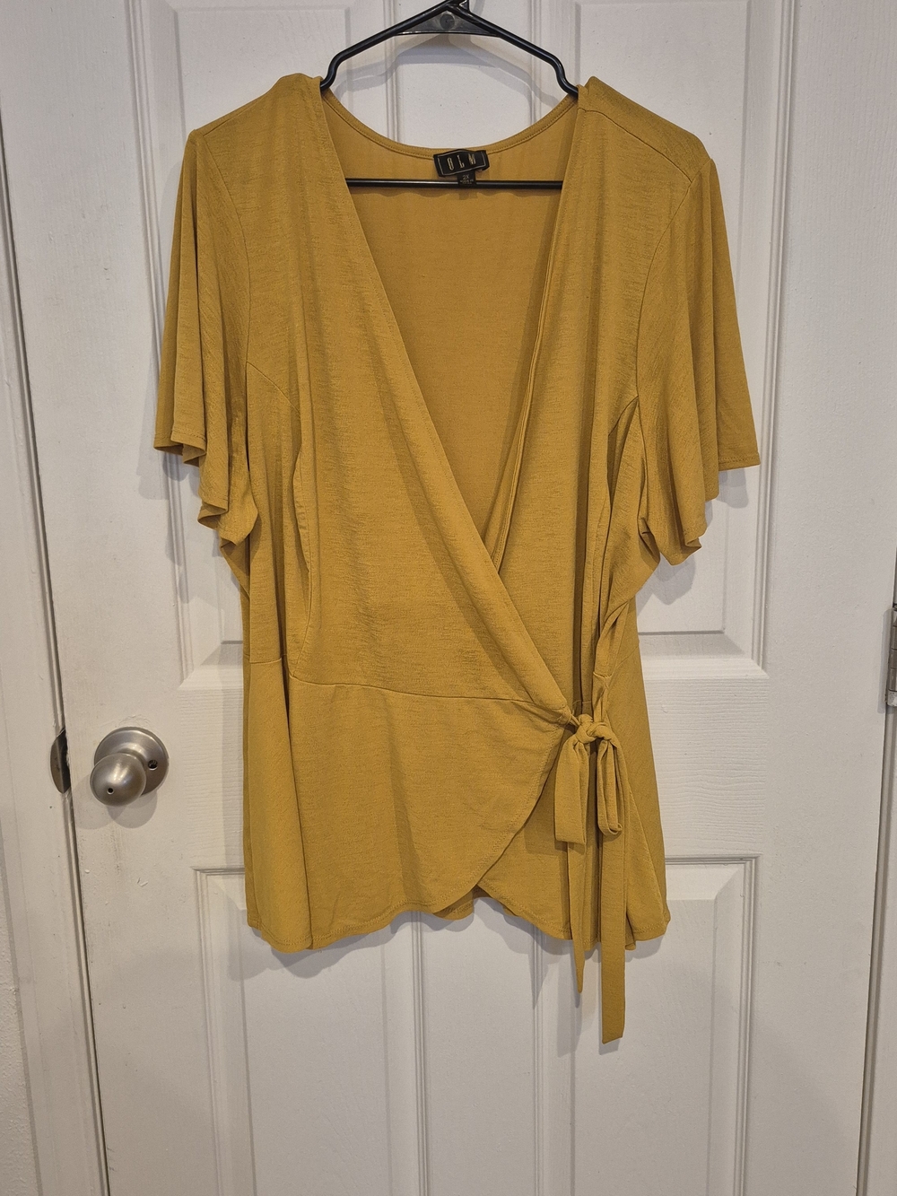 OLM Mustard Wrap Front Flutter Sleeve Top #260